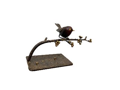 rouge-gorge sur branche posé sur socle en métal recyclé pour la maison ...