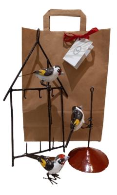 Lot de 3=Chardonneret 1Oiseau+1Porte Graisse+1Porte Graisse Maison